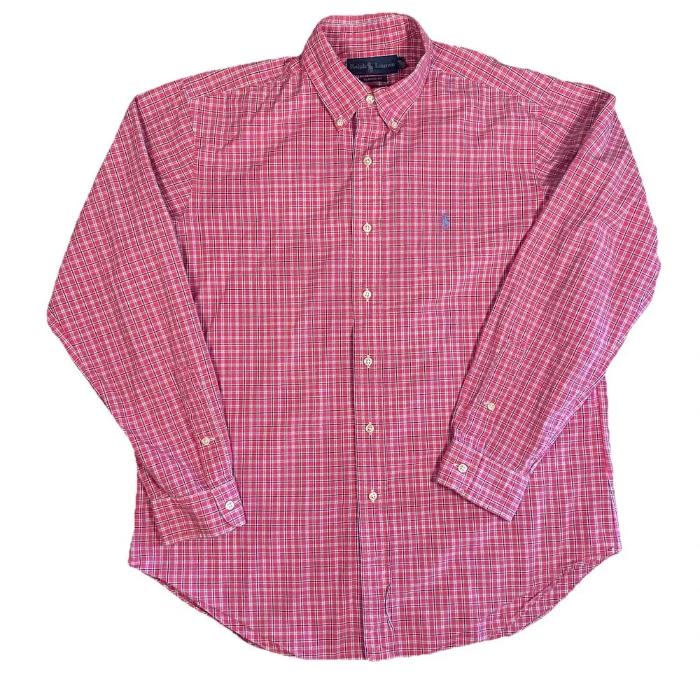 RALPH LAUREN Pink Multicolor Plaid Classic Fit Long Sleeve Button Up Shirt L - Picture 2 of 10